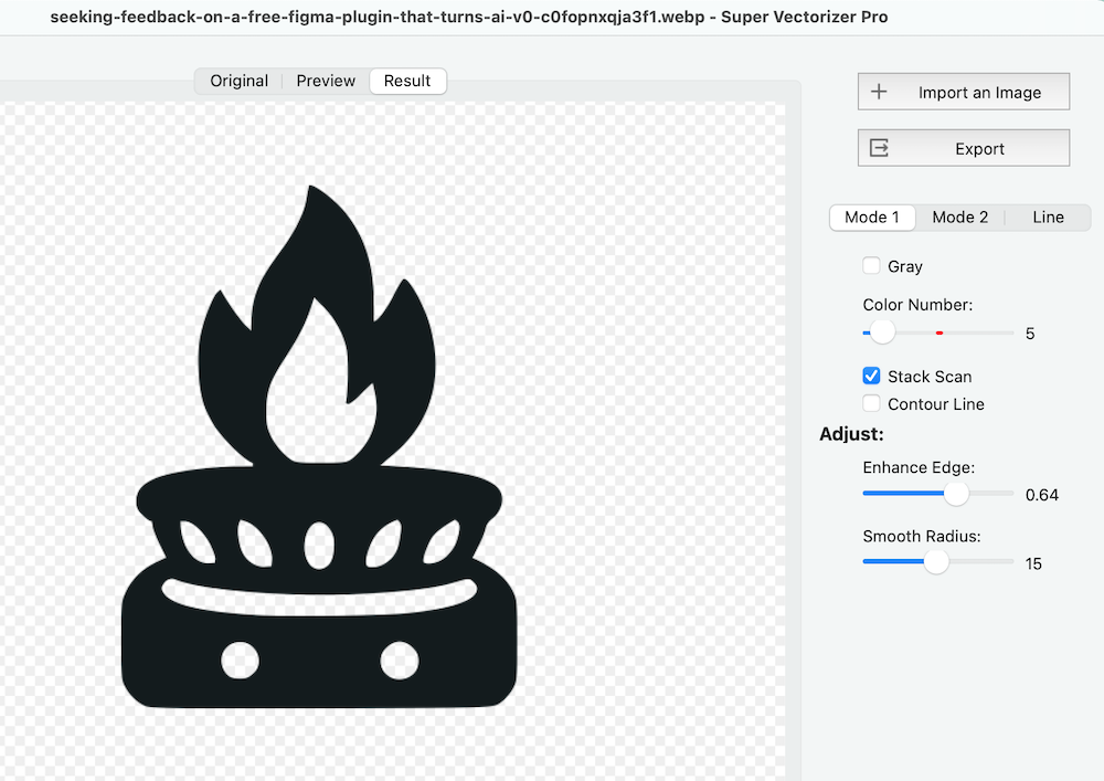 convert png to svg preview in super vectorizer
